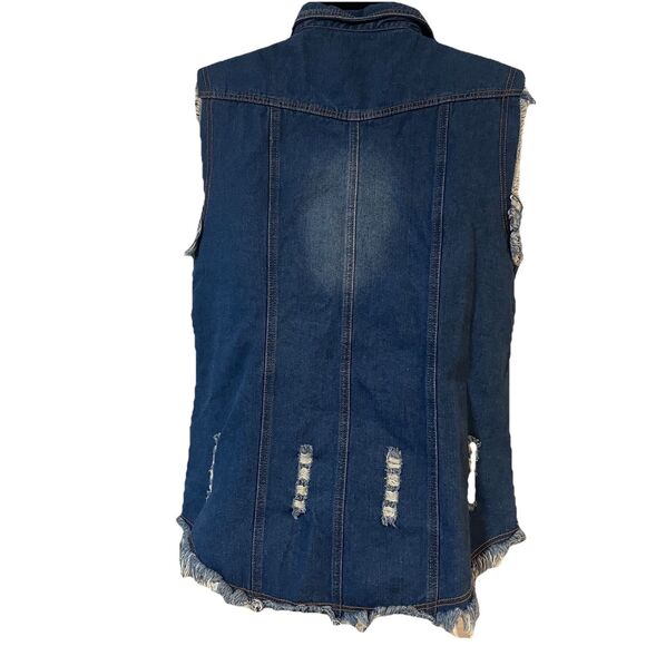 Denim Cut-Off Sleeveless Blue Jean Button Up Shirt Distressed New WITHOUT Tag XL - Picture 6 of 7